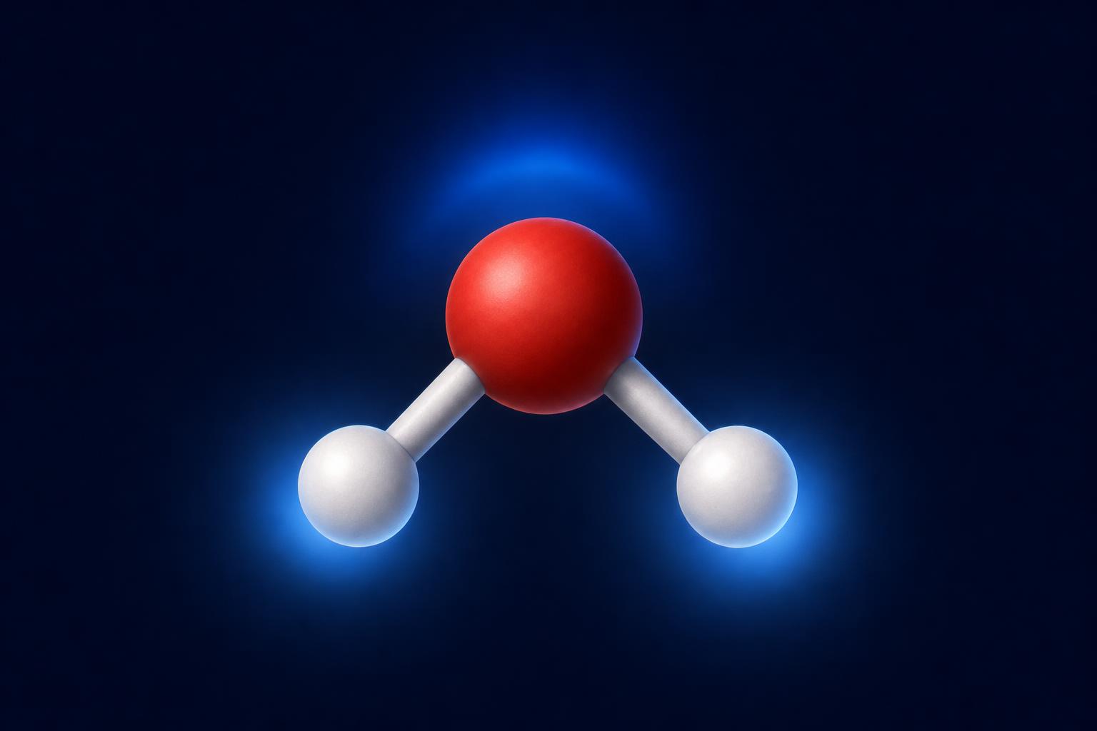 Bir su molekülünün şematik gösterimi: bir oksijen ve iki hidrojen atomu